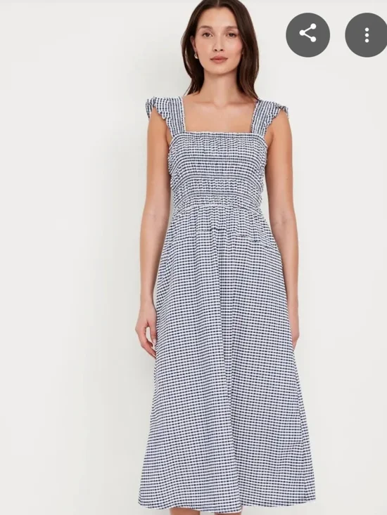 Old Navy Navy and White Gingham Smocked Midi Dress - Picture 1 of 3